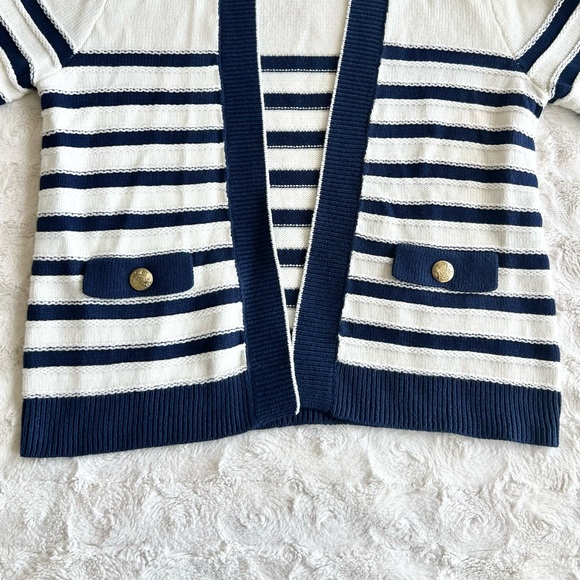 J Crew Cardigan Sweater Womens Medium Ivory Striped Open Front Knit Nautical NWT - Picture 4 of 11